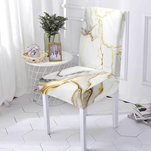 Stuhlhussen 4er Set Goldener Weißer Marmor Stuhlhussen Universal Stuhlhussen Schwingstühle Stretch Abnehmbarer Hussen für Stühle für Hotel Bankett Restaurant Party Stuhlbezug(4er Set)