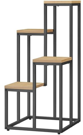 Home Collective Blumentopfregal mit 4 Ebenen in Eiche mit schwarzen Beinen - Ideal für Wohnzimmer, Schlafzimmer, Flur, oder Büro Loft-Stil Pflanzenständer mit Stahlrahmen für Stabilität