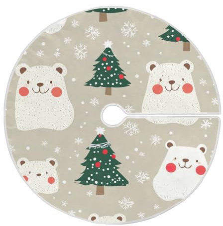 Ewusp Base per albero di Natale, motivo orso, 91 cm, grande tappetino per albero di Natale, ornamenti natalizi per interni ed esterni, decorazioni per feste