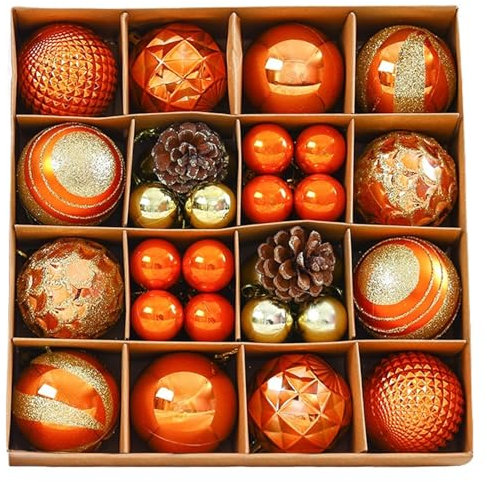 42-teiliges Weihnachtskugel-Set, dekorieren Sie den Weihnachtsbaum mit bruchsicheren, leuchtenden Kugeln, geeignet für Weihnachten, Kränze und Partydekorationen (orange)