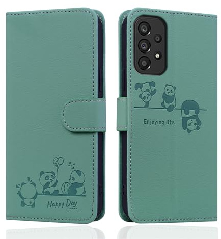 Butnyeoe for Samsung Galaxy A53 5G Flip Case with Card Holder, Samsung A53 5G Wallet Case for Women, PU Leather Magnetic Book Protective Phone Cover, Cute Cartoon Panda Green