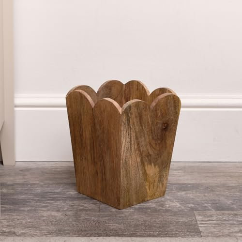 Mango Wood Scalloped Edge Waste Paper Bin