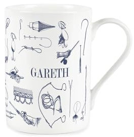 Custom Vintage Hobbies Mug - Bespoke Fishing & Angling Gifts - Blue & White Bone China Coffee/Tea Cup Present