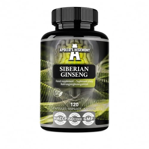 Sibirisk ginseng 500 mg - 120 vegankapslar - 4 månaders extrakt standardiserat till 0,8% eleutherosider B + E - Kosttillskott från Apollo's Hegemony