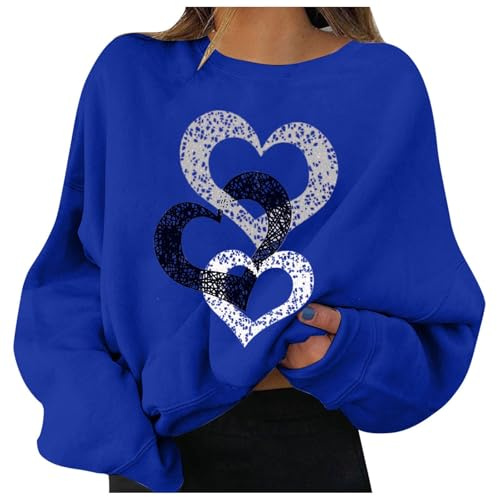Felpe Pelose Donna per San Valentino, con Stampa Grafica, Girocollo, Maniche Lunghe, Felpe Cappello da Militare