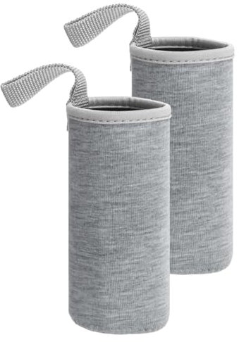 sourcing map 2pcs Neoprene Water Bottle Sleeve, 12 oz Insulated Water Glass Bottles Carrier Bag Collapsible Drink Bottle Sleeve Cover Holder with Handle, Gray
