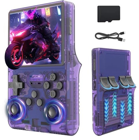 R35S Retro Handheld Video Game Console,Built-in 20000 Games,3500mAh 8 hours Battery,3.5 Inch HD IPS Screen,3D Double Joystick,Linux System,Portable Handheld Emulator Console,Purple (128G)