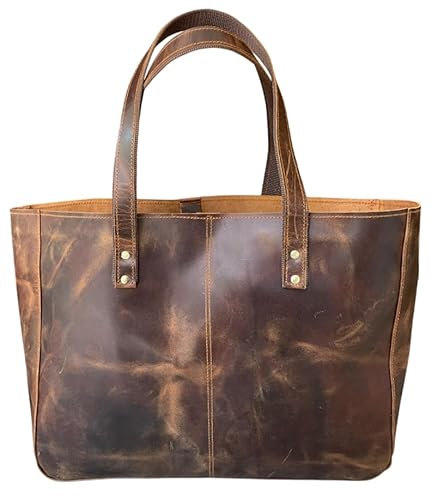 american blue Vintage Echtleder Tote Bag Handtasche Shopper Geldbörse Schultertasche für Damen Büro Laptop Tasche, braun, Large (Distressed-Braun)
