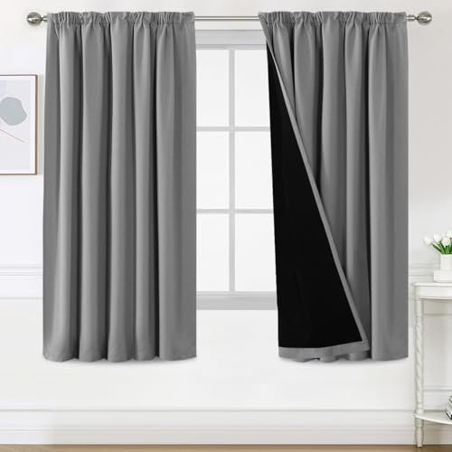 BellaHills Rideau Anti-Bruit Occultant 100% Opacité, Rideaux Occultant Thermique Isolant pour Salon Moderne et Cuisine, Gris Clair - Facile à Installe,140x175 cm,2 Panneaux