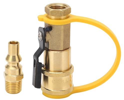 Zoeyilan Gas Quick Connect Fitting, Quick Connect Adapter, Organic Gas Quick Release Adapter, with Shut Off Valve, Brass, Metal, for Hose, Camping, RV Travel