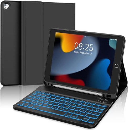 WAVATA Clavier pour iPad 9 ème 2021/8ème/7ème Génération 10.2 Pouces 2020/2019 avec Rétroéclairé, Coque Clavier pour iPad Air 3/Pro 10.5 Magnétique Détachable AZERTY Layout Français Bluetooth, Noir