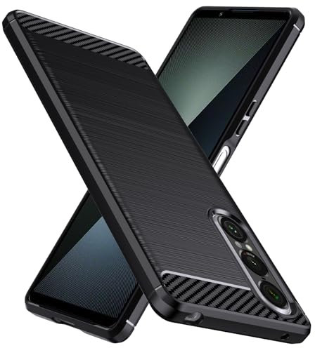 Natbok Case for Sony Xperia 1 VII, Military-Grade Shockproof [Carbon Fiber Texture] Soft Flexible TPU Slim Anti-Scratch Xperia 1 VII Phone Case Cover, Black
