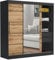Brent - Kleiderschrank mit Spiegel und Schubladen 200cm Breit Chelsea Tomy, Schwebetürenschrank mit Spiegel, Schlafzimmerschrank, Kleiderschrank Schwarz/Wotan Eiche