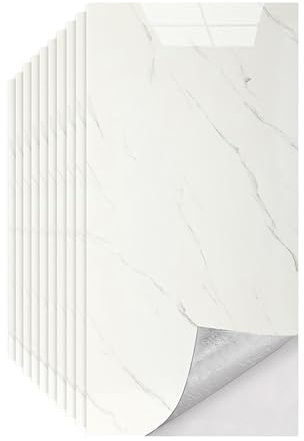 Marble Tile Stickers Thicken Self Adhesive Wall Tiles Waterproof Backsplash, Peel and Stick, Vinyl Marble Tiles for Bathroom, Kitchen Splashback, and Living Room,White, 60x30cm 10 Sheets