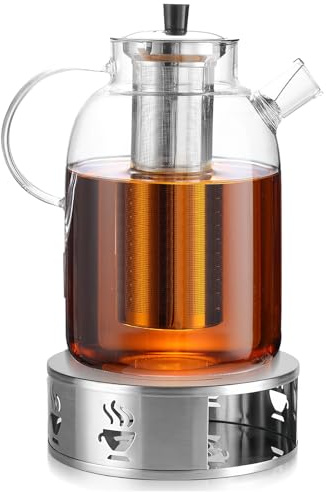 BAIFULAI 1,8L Teekanne Glas mit Siebeinsatz, Edelstahl Erhitzer Teekocher Kanne Set aus Borosilikatglas Teekanne mit Stövchen für Teelicht Teesieb Teekann Teapot mit Teebereiter und Sieb