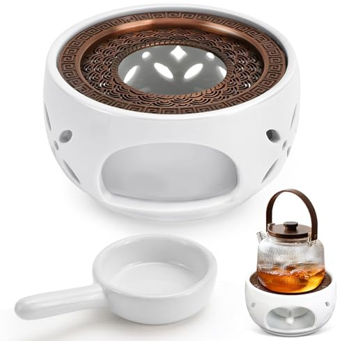 LPZMPZ Sövchen - Calentador de tetera de cerámica, calentador de tetera con portavelas, diseño tallado hueco, para café, té, leche (blanco)