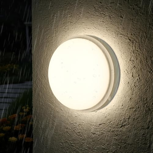 ANWIO LED Wandleuchte Innen Rund 14W 4000K IP54, Außenleuchte Rund Deckenleuchte Weiß für Innen, Außen, Schlafzimmer, Bad, Flur, Korridor, Hauswirtschaftsraum, Garten, Schuppen, Werkstatt, 19CM