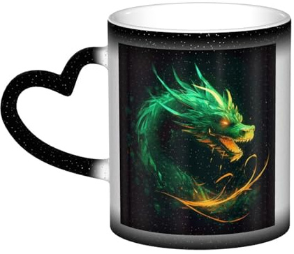 QMKFWT Green Dragon Coffee Mugs 11 Oz Heat Sensitive Starry Sky Color Changing Mugs, Ceramic Magic Cup with Handle Personalized Tea Cups Novelty Coffee Cup Gift for Women Men Black