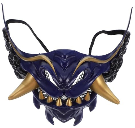 minkissy Japanische Dämonen Samurai Halbmaske Böse Kreatur Cosplay Maske für Halloween Maskenball Verstellbare Größe Komfortables Material Detailreiche Samurai Gesichtsmaske