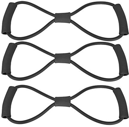 3 x 8-förmiges Zugseil, Brust-Expander, Übungsgurt, Körperformung, Yoga, Fitnessgeräte (schwarz)