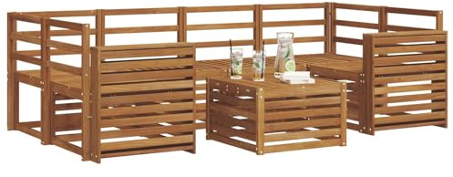 vidaXL Sofagarnituren 7 pcs Natur Massivholz Akazie, Garten-Sofa-Eckgarnitur, strapazierfähiges Lounge-Möbel, modernes Patio-Set für chilliges Terrassenleben