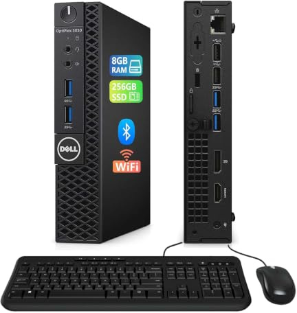 Dell OptiPlex 3050 Mini Desktop-PC, Intel Core i5-6500T, 8 GB RAM, 256 GB SSD, WLAN, Bluetooth, Tastatur US-QWERTY, Windows 11 Pro (Generalüberholt)
