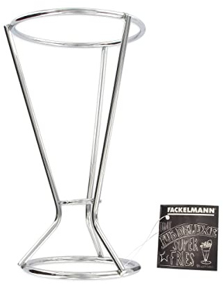 Fackelmann 687139 Support de cornet de frites, support pour cornet à frites, Chromé, Argenté, 16 x 9 cm | Sauberes und praktisches Service, hält ein Kornett, robuster Edelstahl, Format 16 x 9 cm, Verkauf pro Stück