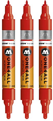 Molotow One4All Acrylic Twin Marker (Strichstärke 1,5 mm und 4 mm, hochdeckend und permanent) 3 Stück Farbe 013 verkehrsrot