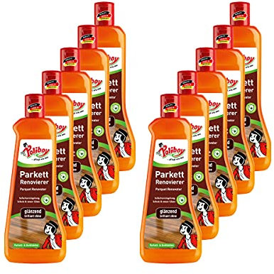 POLIBOY Renovierer glänzend – Parkettaufbereiter für versiegelte Holzböden – Parkettversieglung durch Schutzschicht – Ohne Abschleifen - 10 x 500 ml - Made in Germany