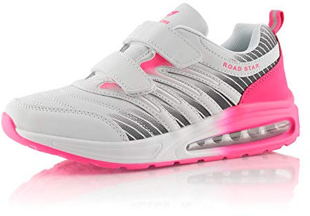 Fusskleidung® Damen Herren Laufschuhe Dämpfung Sportschuhe leichte Turnschuhe Weiß Grau Fuchsia EU 38