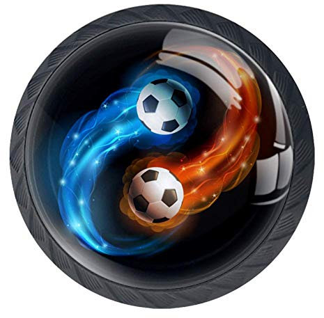 Flaming Soccer Football Cabinet Door Knobs Handles Pulls Cupboard Handles Drawer Wardrobe 4pcs