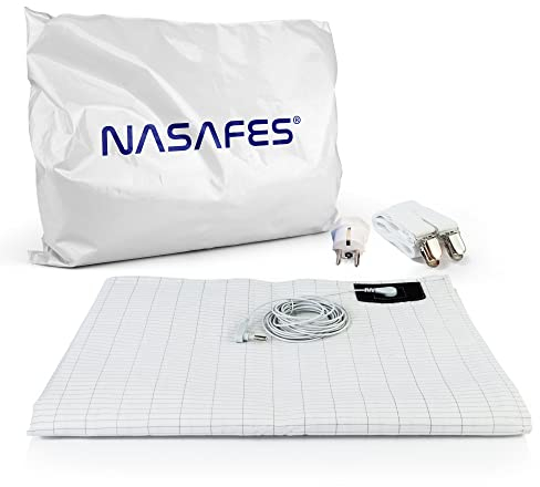 Erdungslaken Bett Set - GROß 240 x 90 cm – Erdungsbettlaken – Erdungsbetttuch – Baumwolle Bettlaken mit Silberfäden und 2 Betttuchspanner und EU Adapter für Steckdose