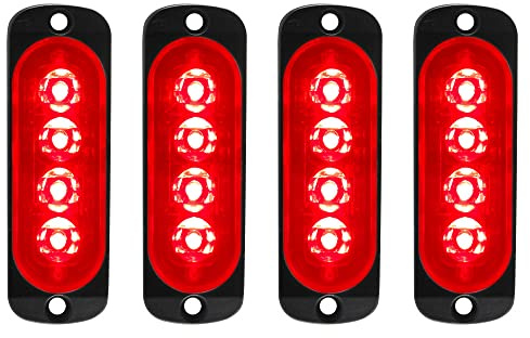 yifengshun 4pcs 12-24V Ultra Sottile Lampeggiante Emergenza Avvertimento Strobo Luci Luce - 4LEDS Flash Warning Light Bar - Auto Moto Truck-Rosso