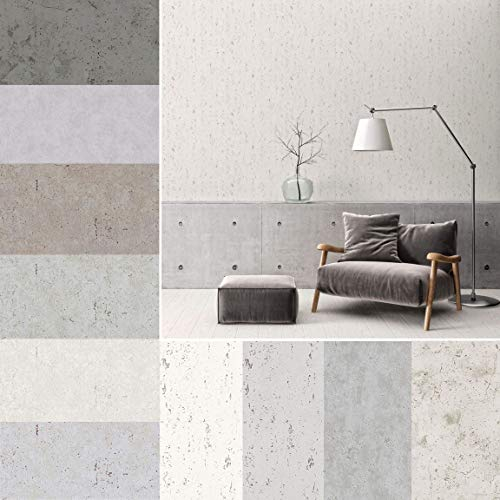 Betontapete 3D Optik Weiß Hellgrau Wandfarbe Betonoptik Spachtel Stil. Elegante Sichtbeton Tapete aus Berlin