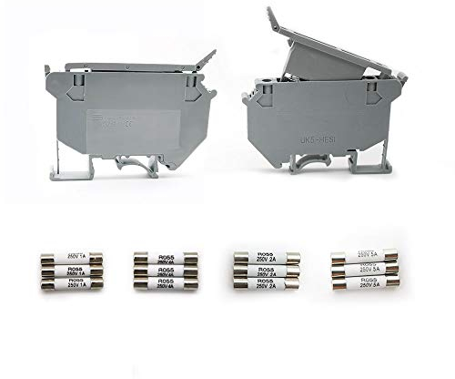 Sicherungsklemme Hutschiene, Her Kindness 2 Stück Sicherung Halter, DIN Schiene Montieren Feinsicherung Sicherung Halter Basis Anzug 24V DC Stecker Schmelzsicherungen, mit 12 Sicherung