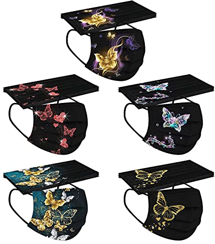 AmyGline 50 Stück Einweg,3-lagig Vliesstoff,Mund-Nasen-Schutz,Schmetterling Motiv,Atmungsaktive,Multifunktionstuch Halstuch Bandana für Erwachsene (50PC, A04)