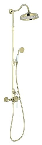 Jacob Delafon E24311-BGG Colonne de douche mécanique Cléo 1889, style rétro poignées céramique, Or Beige