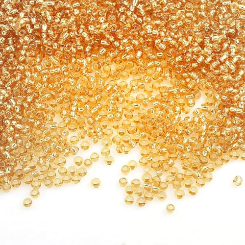 Perlin Rocailles Glasperlen Indianerperlen Saatperlen Pony Perlen 2mm 11/0 Silbereinzug Silver Lined Seed Beads 6500 Stück (Gold)
