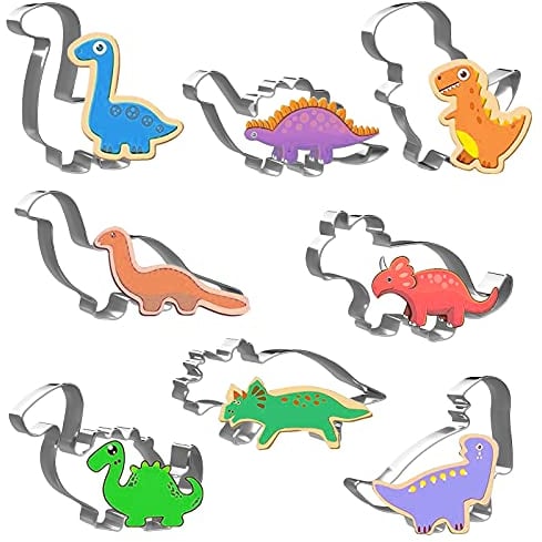 Joyoldelf Dinosaurier Ausstechform Set, Dino Keksausstecher Groß, Plätzchen Ausstecher aus Edelstahl, DIY Fondant Plätzchenausstecher Keksschneider Set für Kinder Geburtstag Dino Party Deko (8 Stück)