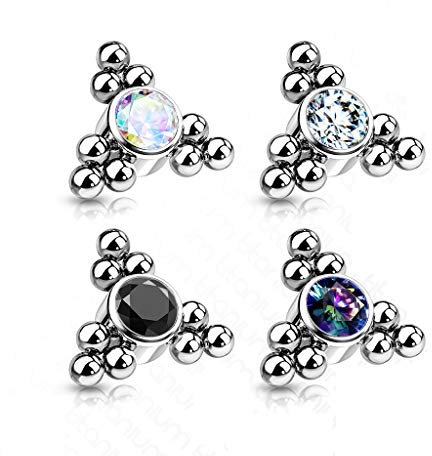 Paula & Fritz® Aufsatz-Dermal Anchor Dreieck Silber Zirkonia Titan Grad 23 Gewinde 1,2-mm Haut-Anker Skin Diver Implantat Bodypiercing Ersatz