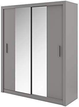 Furniture24 Schwebetürenschrank Kleiderschrank Schrank mit Schiebetür IDEA ID03 (Grau Matt)