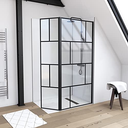 MARWELL Duschwand in modernem Design 90 + 40 x 195 cm - Trennwand aus Glas mit matt schwarzen Wandprofil - Einscheibensicherheitsglas für höchste Sicherheit - Montage auf Duschwanne oder Fliesen