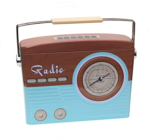 POWERHAUS24 nostalgische Retro Blechdose Radio, Geschenk, Aufbewahrung, Spielzeug, Deko, ohne scharfe Kanten, lebensmittelecht, ca. 21 cm x 16 cm, 2 Rezepte inklusive