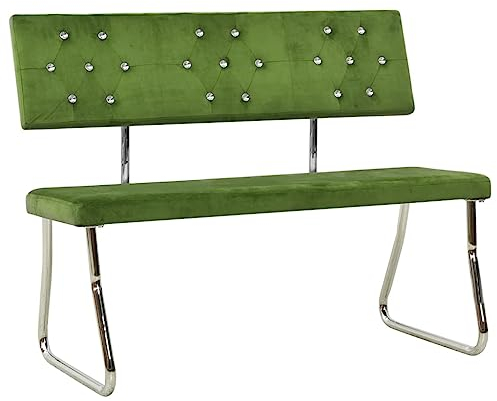 vidaXL Sitzbank mit Rückenlehne Kristallen Esszimmerbank Polsterbank Flurbank Bank Küchenbank Essbank 110cm Hellgrün Samt Metallgestell