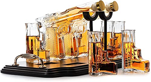 The Wine Savant 2x 10.1 Oz Whiskey Decanter Set + 6 Bullet Glasses - Unique Birthday Gift Ideas from Daughter Son, Personalized Liquor Dispenser - Liquor Scotch Bourbon Vodka, Him, Brother Husband