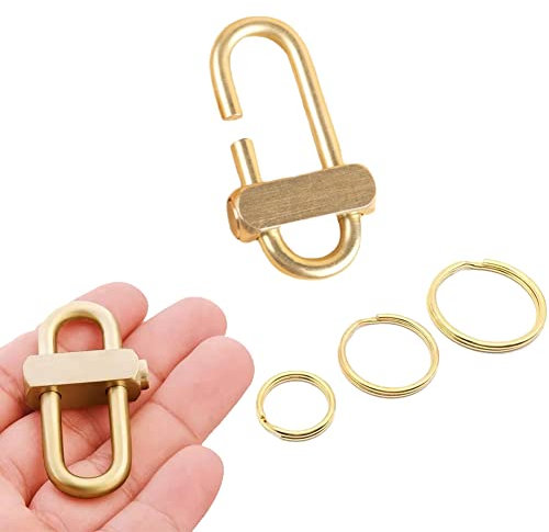 Brass Key Chain with 3 Rings - Keychain Hook by Pressing Side Button Slide Up and Down to Lock Buckle for Keys