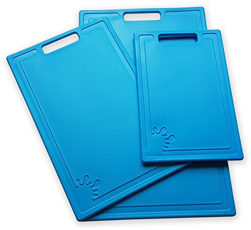Set of 3 Chopping Boards Non-Slip 3-Piece Dishwasher Safe Plastic Cutting Board Non Slip Feet (3X Blue)