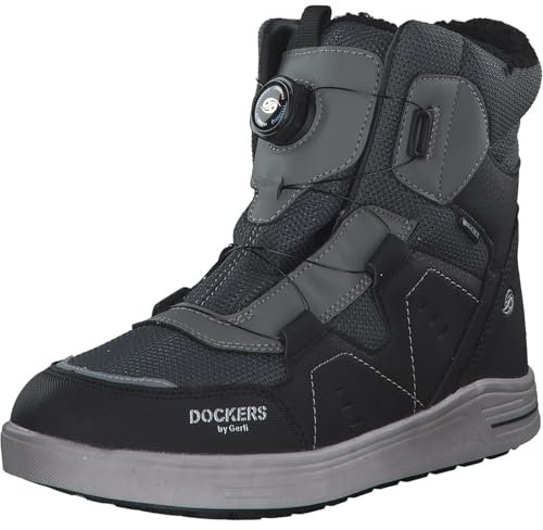 Dockers by Gerli Kinder Klassische Stiefeletten, Jungen,Mädchen Stiefeletten,Wechselfußbett,wasserabweisend,warm gefüttert,schwarz/grau,38 EU