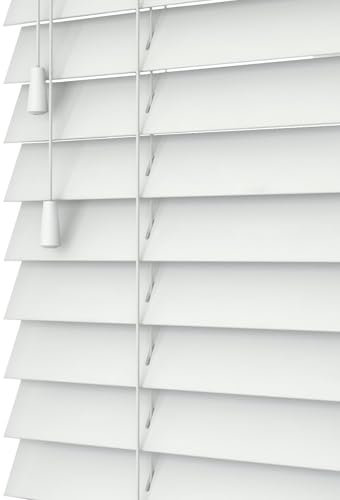 MADE TO MEASURE REAL WOOD VENETIAN BLIND IN WHITE (UP TO 135CM WIDE X 180CM DROP)