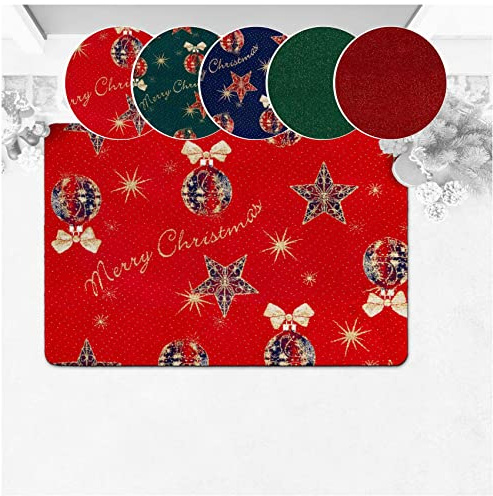 ANRO Weihnachtsteppich Weihnachtsläufer Teppich Läufer Flur Sauberlaufmatte Weihnachten rutschfest Meterware mit Glitzer Merry Christmas Rot 60x90cm